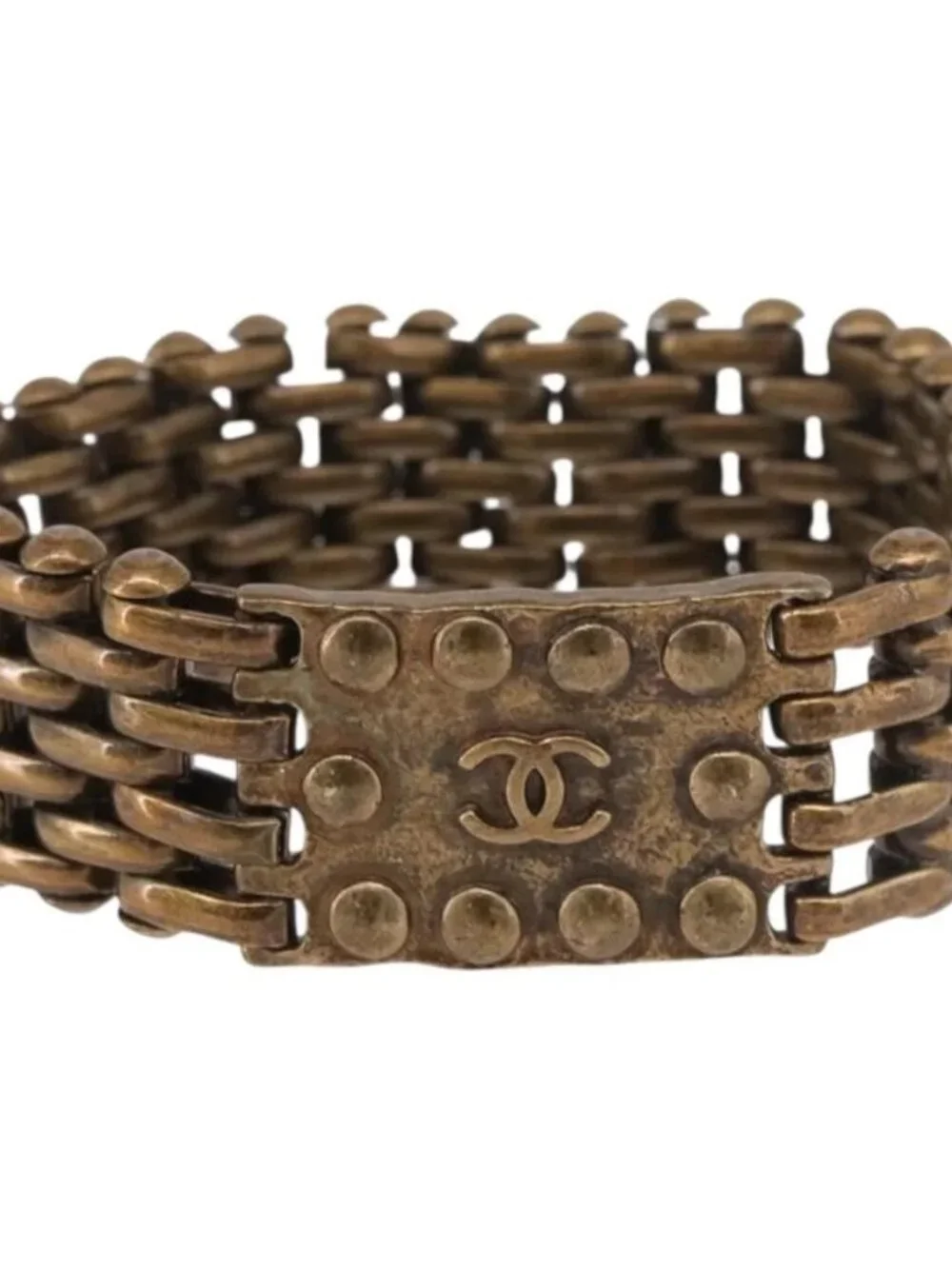 CHANEL Bracelet Metal Gold Tone CC Auth BA13634M